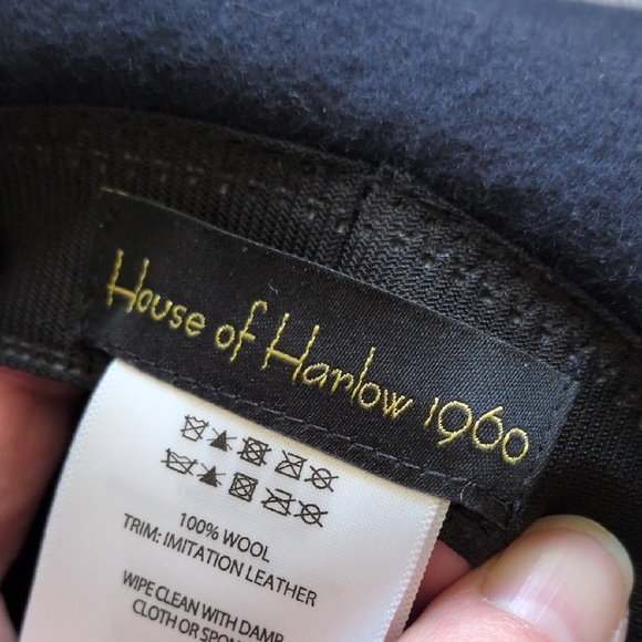 HOUSE OF HARLOW 1960 I NWOT Black Wool Wide Brim Floppy Hat w/ Gold Accents, O/S - Picture 10 of 13